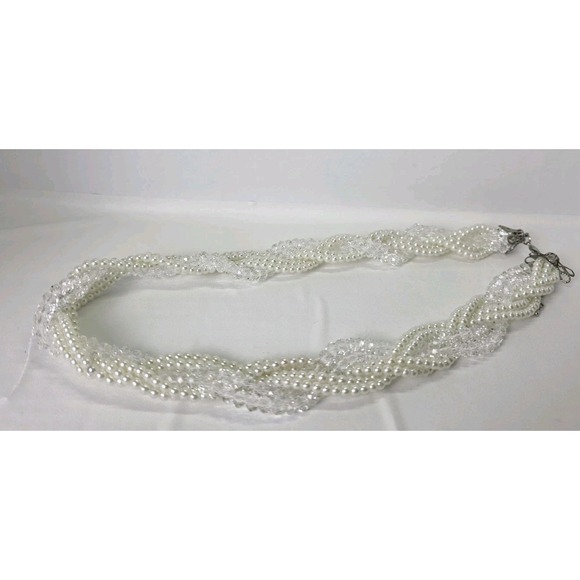 The Unbranded Brand Jewelry - Vintage Faux Pearl and Crystal Multi Strand Twisted Torsade Necklace White 20"
